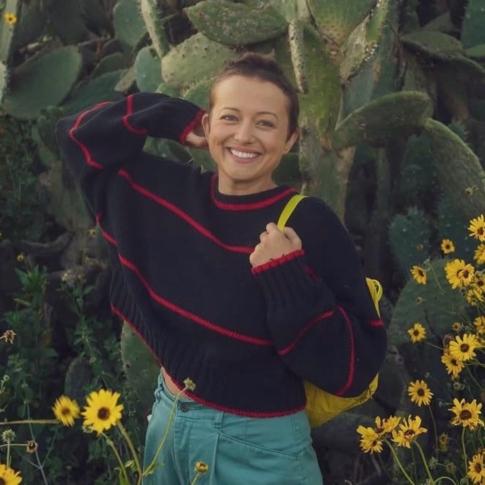 100% Cotton Black One Size Black Sweater w/ Thin Red Stripes